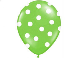 Balony 14'' zielone w białe kropki, 5  szt.