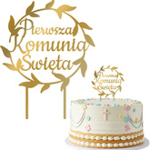 Topper KOMUNIA ŚWIĘTA Złoty Lustrzany LIŚCIE