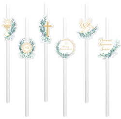 Słomki Papierowe z Medalionem Komunia Mix 6szt.