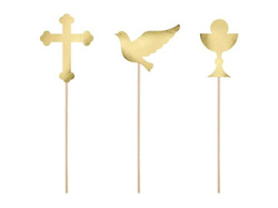 Toppery na tort I Komunia Święta, złoty, 6 szt.