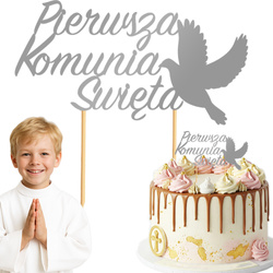 Topper na Tort KOMUNIA ŚWIĘTA Gołąbek SRBRNY