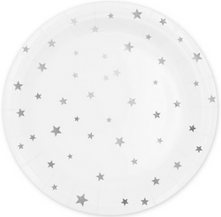 Talerzyki Białe w Srebrne Gwiazdki Party 23cm 6szt