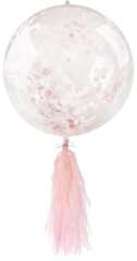 Balon PVC z konfetti i frędzlami - różowy