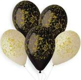 Balony Premium Hel Marmur czarne i latte, 13" 5szt