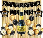 Zestaw Sylwestre Baner Szampan Balony Kurtyna