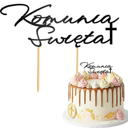 Topper na Tort KOMUNIA ŚWIĘTA Krzyż CZARNY