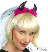 Opaska rogi diabła z welonem, czarne, 1 szt.