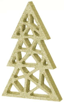 Drewniana Dekoracja BROKATOWA Złota CHOINKA 30cm