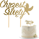 Topper na Tort CHRZEST ŚWIĘTY Gołąbek ZŁOTY