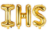 Balon foliowy Litera IHS, 35cm, złoty, 1 kpl.