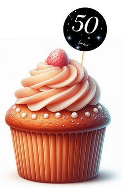 Toppery 50 URODZINY Czarne Tło Biały Napis 6szt.