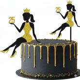 Topper na Tort KOBIETA 25 Urodziny CZARNY Złoty