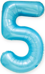 Balon foliowy cyfra 5 PIĘĆ niebieski pastel 100cm