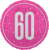Balon Foliowy Różowy Błyszczący 60 URODZINY 45cm