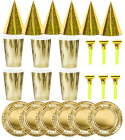 Zestaw: Kubeczki Talerzyki Czapeczki Złoty