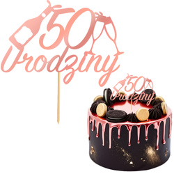 Topper na Tort 50 URODZINY Party RÓŻOWE ZŁOTO