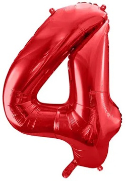 Balon foliowy Cyfra "4", czerwony, 86cm, 1szt.