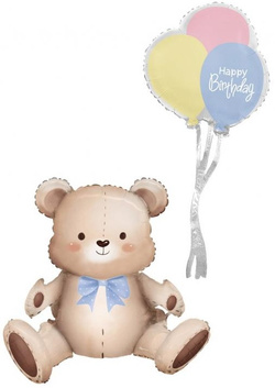 Balon Foliowy MIŚ Z BALONIKAMI Urodziny 41x76x31cm