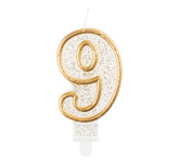 Świeczka B&C cyferka "9", złoty kontur, 1op.