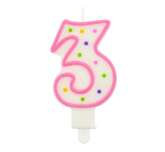 Świeczka cyferka "3" kropki 7,5 cm, 1 szt