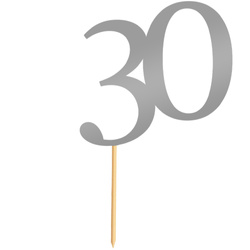 Topper na Tort LICZBA 30 Urodziny SREBRNY