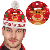Zimowa Czapka Święteczna z Pomponem Renifer Rudolf
