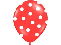 Balony 14''  czerwone w białe kropki, 1 szt.
