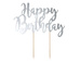 Topper na tort Happy Birthday srebrny 22,5cm,1szt.
