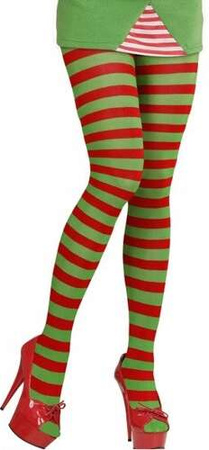 Rajstopy ELFA Elfki Zielone w Czerwone Paski, uniw
