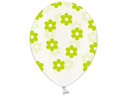 Balony 14" Kwiatki, Crystal Clear + ziel. n. 5szt