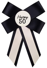 Kotylion Happy 50 URODZINY Kremowo-Czarny 11x17cm