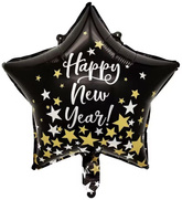 Balon Foliowy Gwiazdka Czarny Happy New Year 45cm