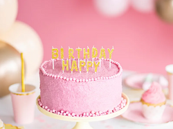 ŚWIECZKI Tort HAPPY BIRTHDAY Urodziny Złote Brokat