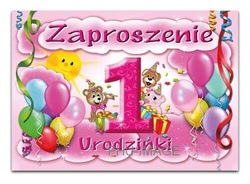 Zaproszenie na 1 urodzinki, różowe, 1 szt.