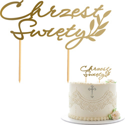 Topper na Tort CHRZEST ŚWIĘTY Listki ZŁOTY