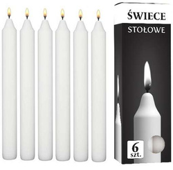 Świeca Świeczka Stołowa Biała Prosta 19cm 6szt.