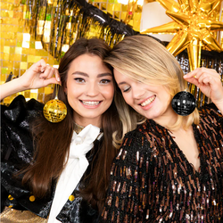 Zawieszki KULE DYSKOTEKOWE Złote Czarne 7cm 6szt.