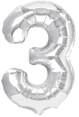 Balon foliowy cyfra 3 TRZY srebrny 100 cm, 1 szt.