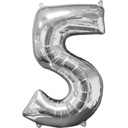 Balon foliowy 26" srebrny cyfra "5", 1 szt.