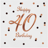 Serwetki 40 URODZINY Różowe Złoto 33x33cm 20szt.