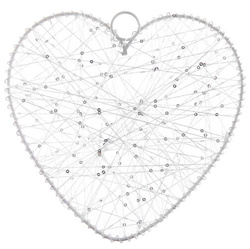 Serce metalowe z nićmi, białe, 25x25 cm 1 szt.