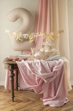 Baner Happy Birthday Kwiaty Różowy Złoty Urodziny