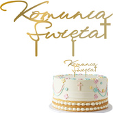 Topper KOMUNIA ŚWIĘTA Złoty Lustrzany KRZYŻ