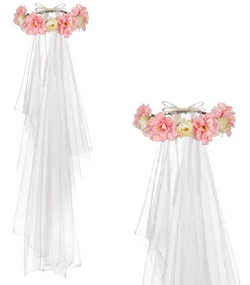 Opaska Wianek na Głowę z Białym Welonem Kwiaty