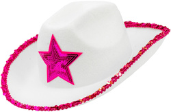 Kapelusz Kowbojski Biały z Różową Gwiazdą Cekiny