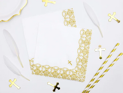 Serwetki KOMUNIJNE Białe ZŁOTE 33x33cm 20szt.