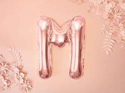Balon foliowy Litera "M", 35cm, różowe złoto 1szt.