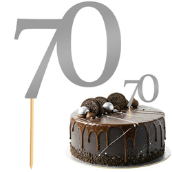 Topper na Tort LICZBA 70 Urodziny SREBRNY