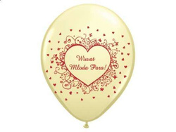 Balon z nadrukiem "Wiwat Młoda Para", krem, 5szt.