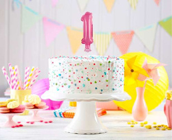 Balon foliowy na tort, Cyfra 1, różowy, 1szt.